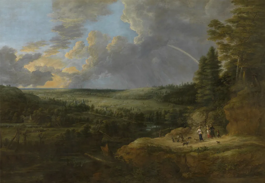 Landscape with Rainbow, by Lucas van Uden, oil, 1643