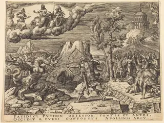 Apollo Killing Python, by Etienne Delaune, ink, 1551