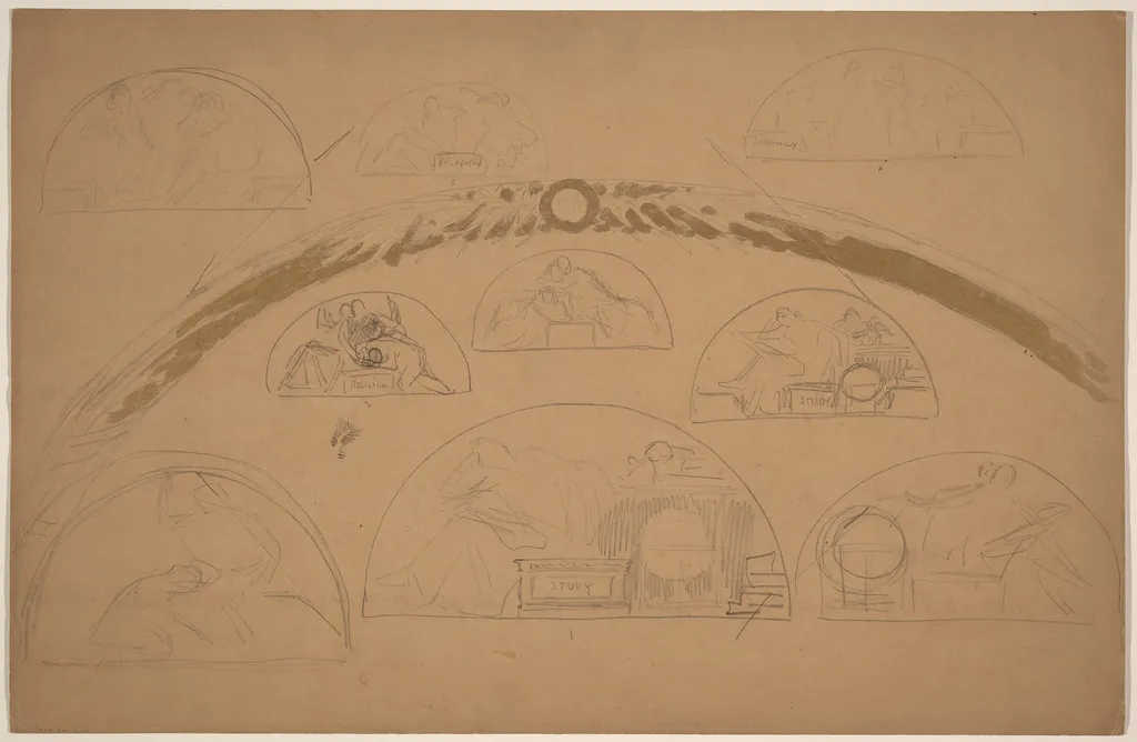 Studies for Lunettes [recto], by Charles Sprague Pearce, graphite, 1894