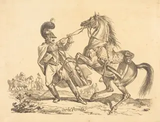 Cuirassier retenant son cheval qui se cabre, by Carle Vernet, ink, 1816