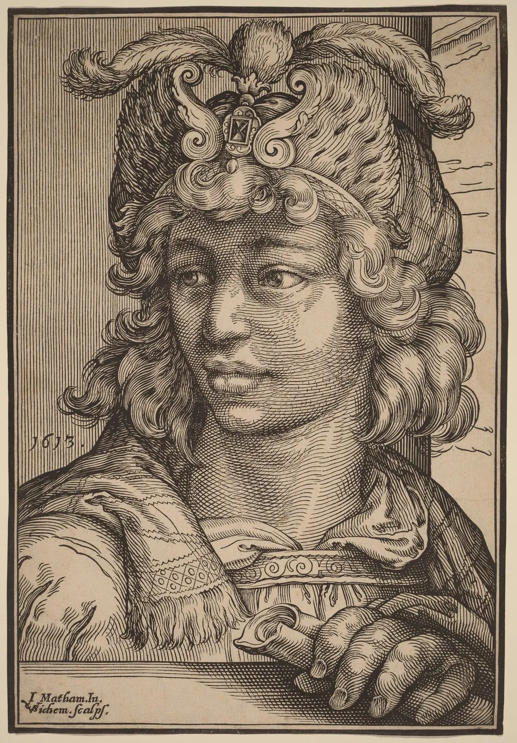 Bust of a Young Man, by Christoffel van Sichem I, ink, 1613