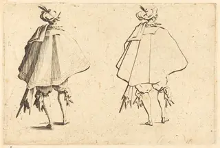 Gentleman in Large Mantle, Seen from Behind, by Jacques Callot, ink, 1622