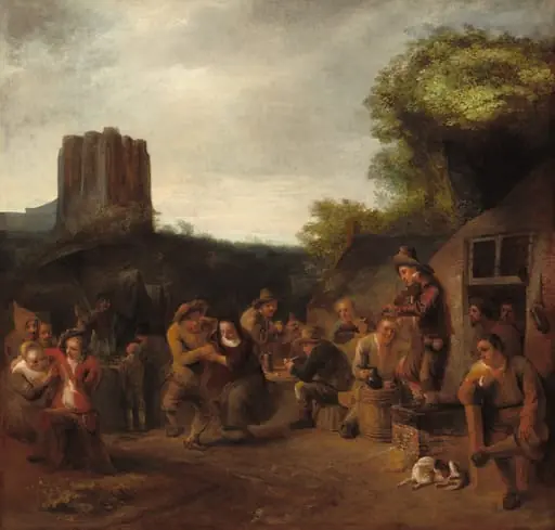 Conviviality Near the Inn, by Constantijn van Renesse, oil