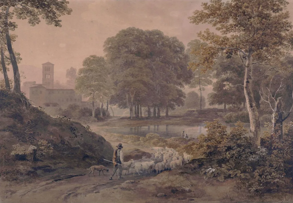 Landscape composition, by Ramsay Richard Reinagle, watercolor, 1850