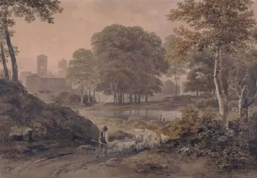 Landscape composition, by Ramsay Richard Reinagle, watercolor, 1850
