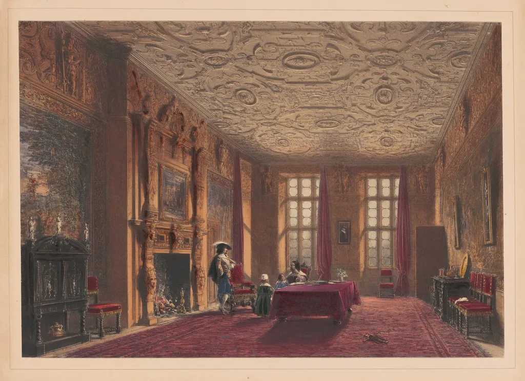 The Drawing Room, Aston Hall, Warwickshire, by Joseph Nash, ink, 1849