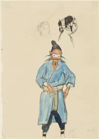 Chinese Actor and Two Sketches of a Woman's Head, by Emil Orlik, 1912