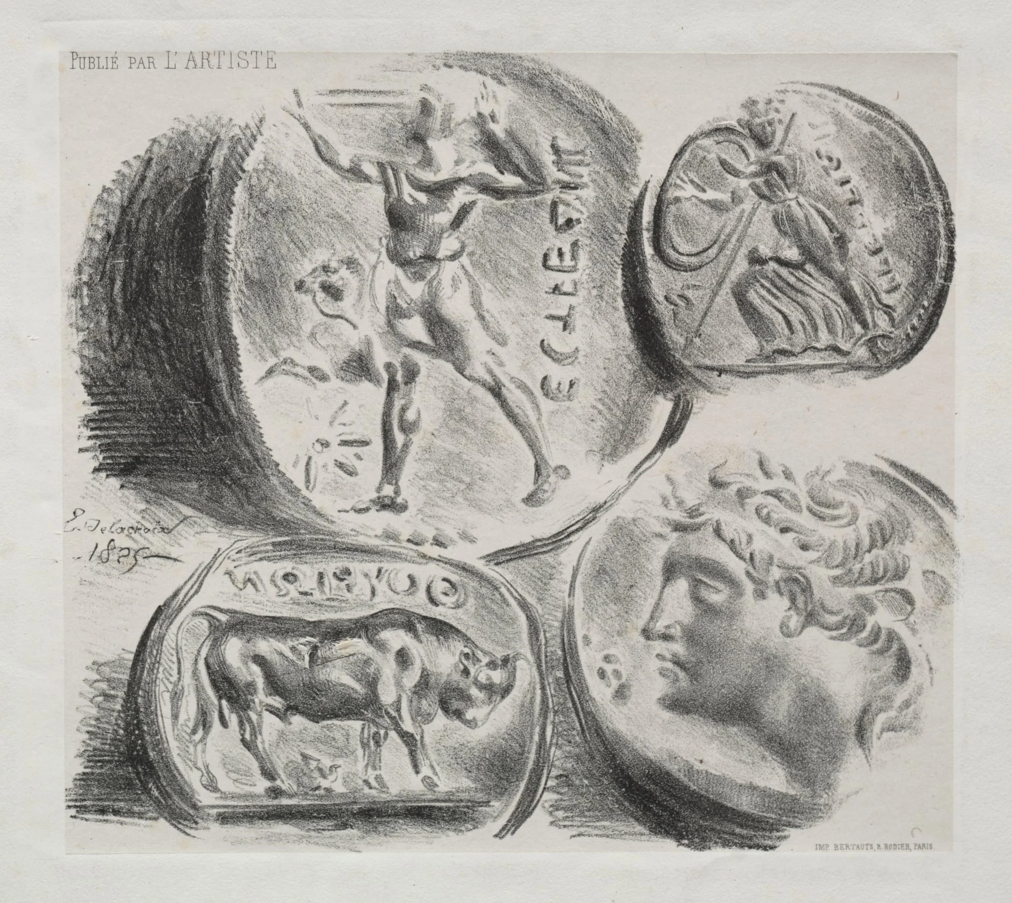 Sheet with Four Antique Medals, detail