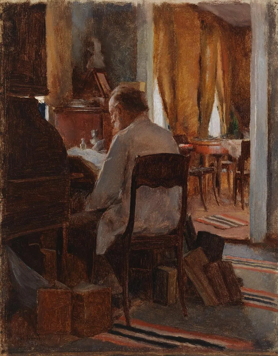 Maisteri Carl Gustaf Swan työpöytänsä ääressä, by Eero Järnefelt, unspecified, 1910
