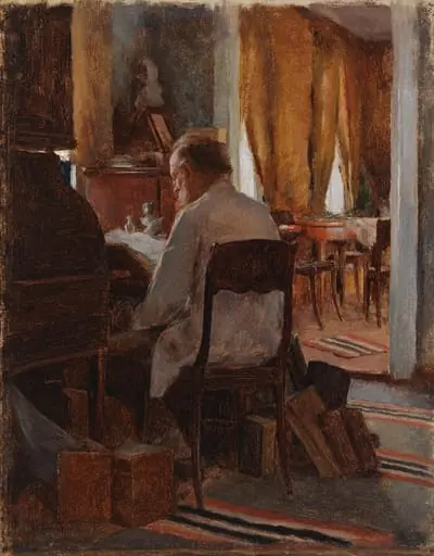 Maisteri Carl Gustaf Swan työpöytänsä ääressä, by Eero Järnefelt
