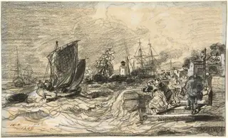Breton Port with an Approaching Storm, by Jules Noël, gouache, 1869