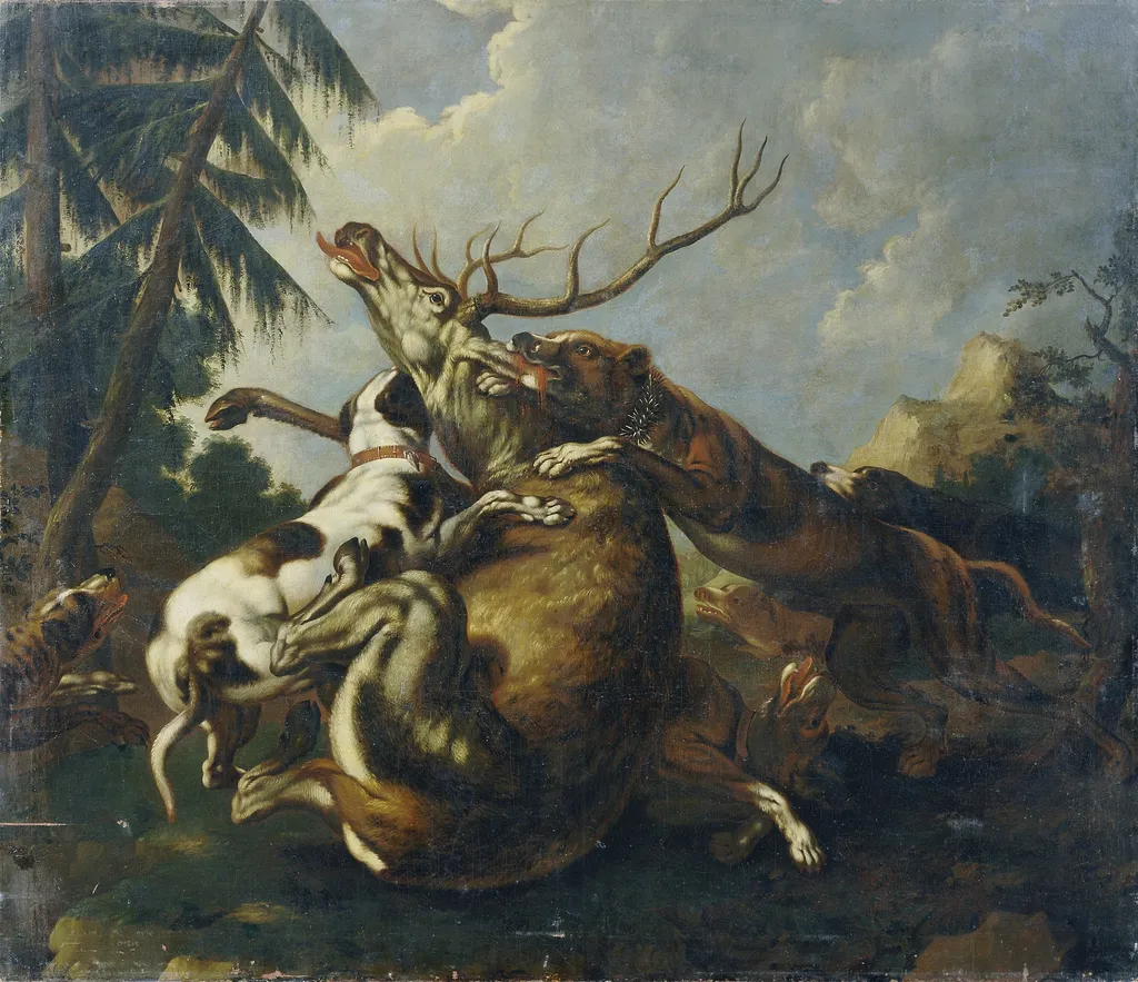 Hirschjagd, by Benno Adam, oil, 1860