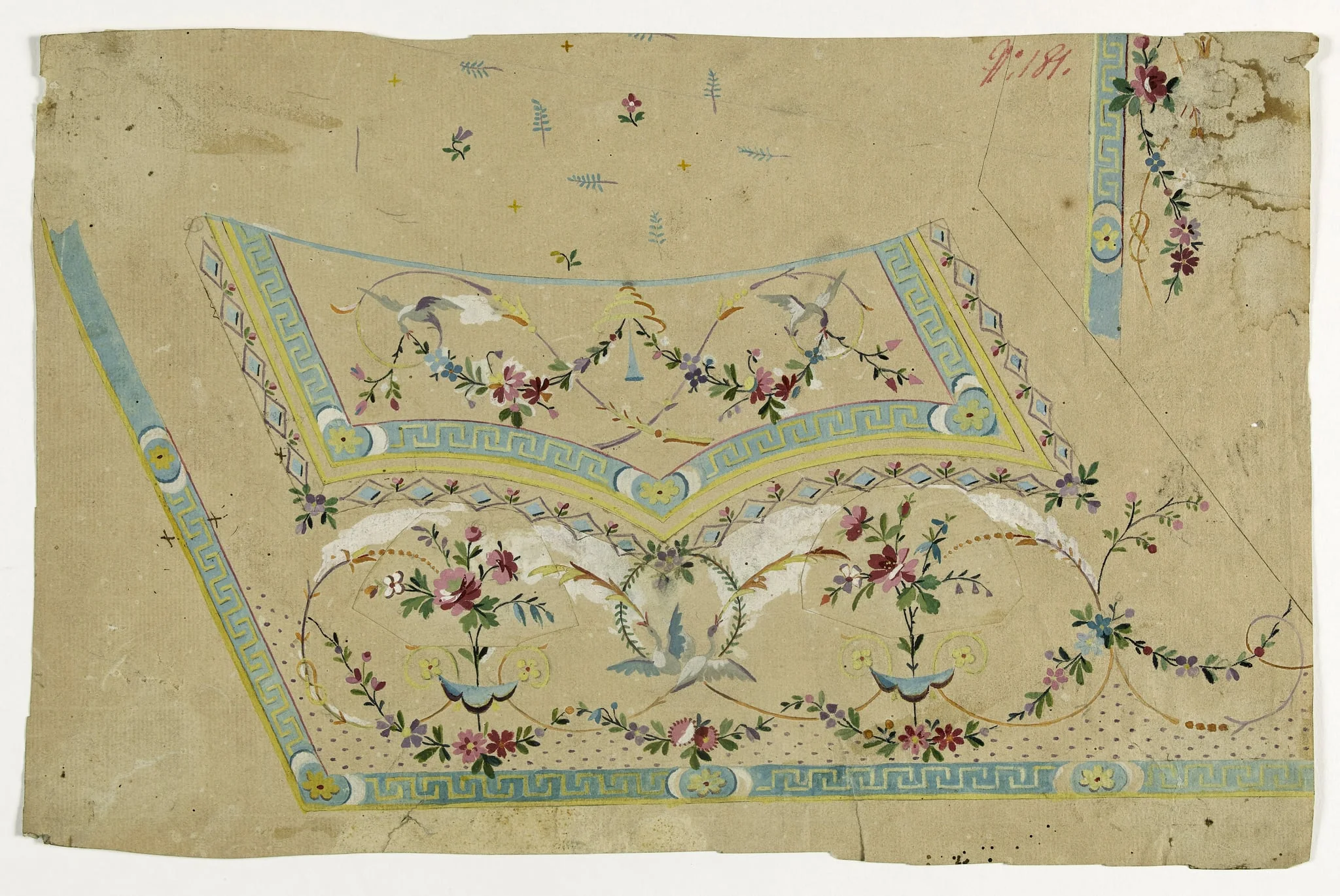 Gilet à la bordure de svastika, projets de broderies de gilet, XVIIIème siècle, detail