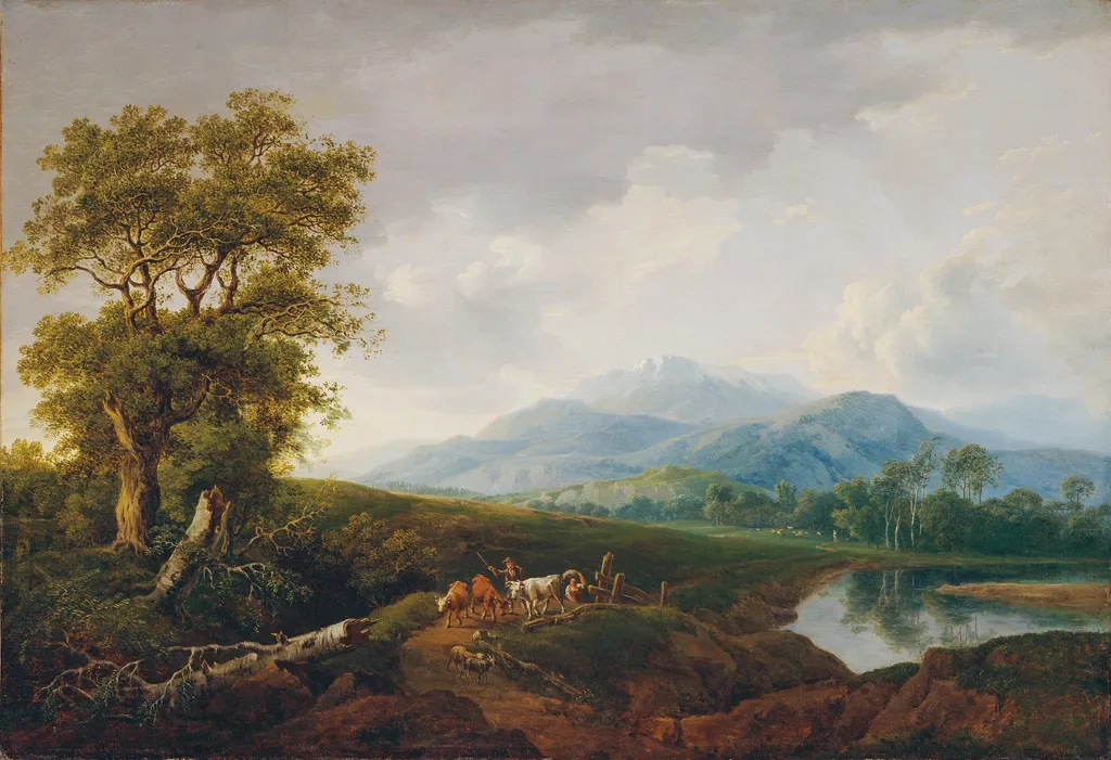 Landscape with snow mountain, by Franz Scheyerer, oil, 1820