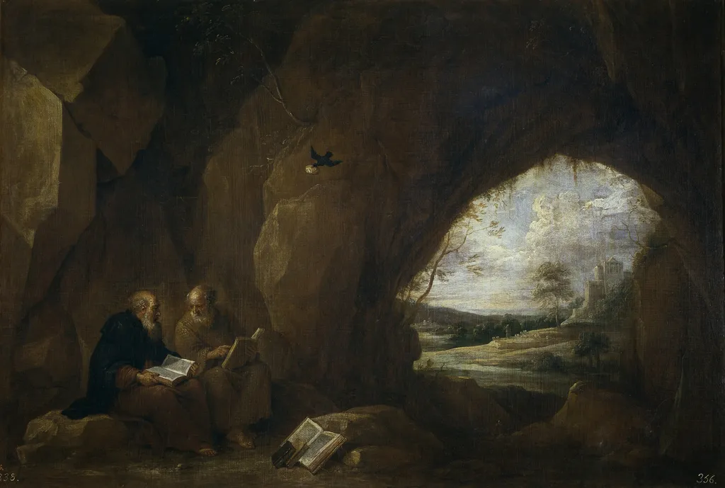 Saints Paul and Anthony Abbot in a Cave, by David Teniers the Younger, oil, 1601