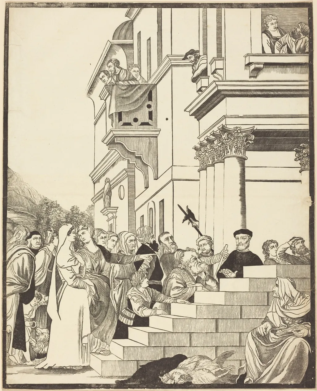 Presentation of the Virgin in the Temple [center plate], by John Baptist Jackson, ink, 1742