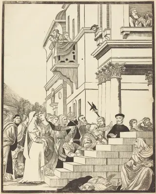 Presentation of the Virgin in the Temple [center plate], by John Baptist Jackson, ink, 1742