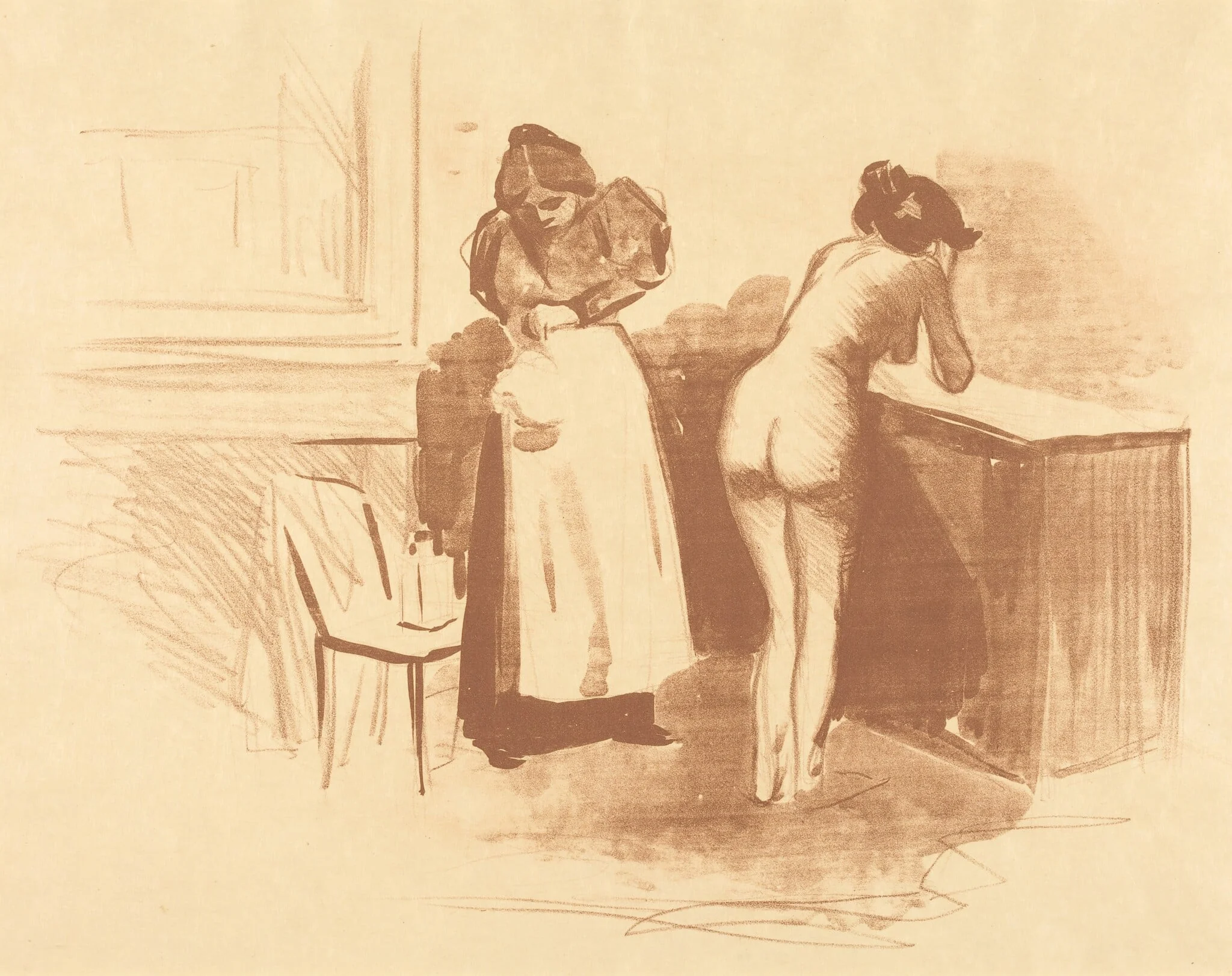 La friction au gant de crin (planche au lavis et au trait) (The Massage with Coarse Hair Glove) (Wash and Line plate), detail