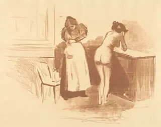 La friction au gant de crin (planche au lavis et au trait) (The Massage with Coarse Hair Glove) (Wash and Line plate), by Jean-Louis Forain, 1895