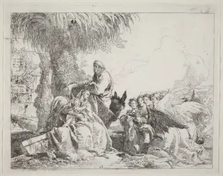 The Rest on the Flight, with Adoring Angels, by Giovanni Domenico Tiepolo, ink, 1750