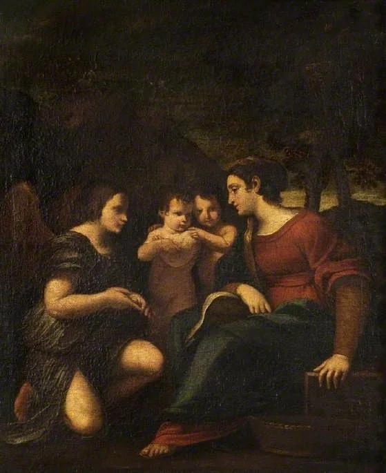 The Virgin with an Angel, the child Christ and St John the Baptist, detail