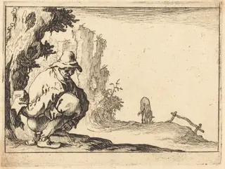 Peasant Defecating, by Jacques Callot, ink, 1617
