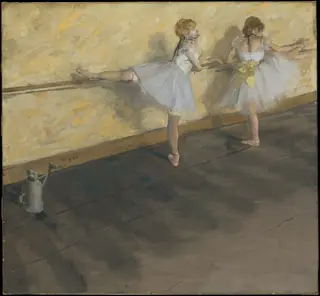 Dancers Practicing at the Barre, by Edgar Degas, oil, 1889
