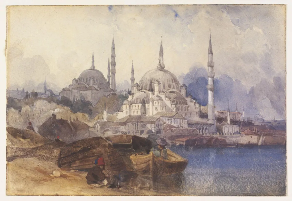The Yeni Valide Camii and the Süleymaniye Mosque, with the Golden Horn in the forground, by John Richard Coke Smyth, watercolor, 1836