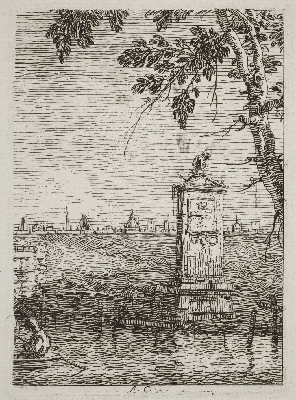 The Little Monument [left], by Canaletto, ink, 1740