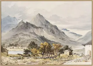 View of Naters from Brieg Switzerland, by Charles Claude Pyne, watercolor, 1850