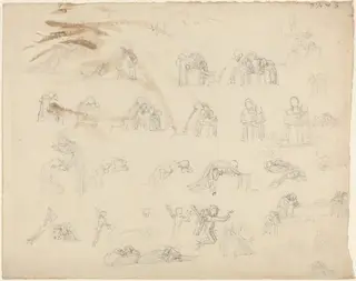 Sheet of Studies, by John Flaxman, graphite, 1790
