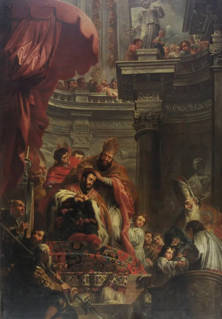 Crowning of Charles V in Bologna, by Jan Erasmus Quellinus, oil, 1691