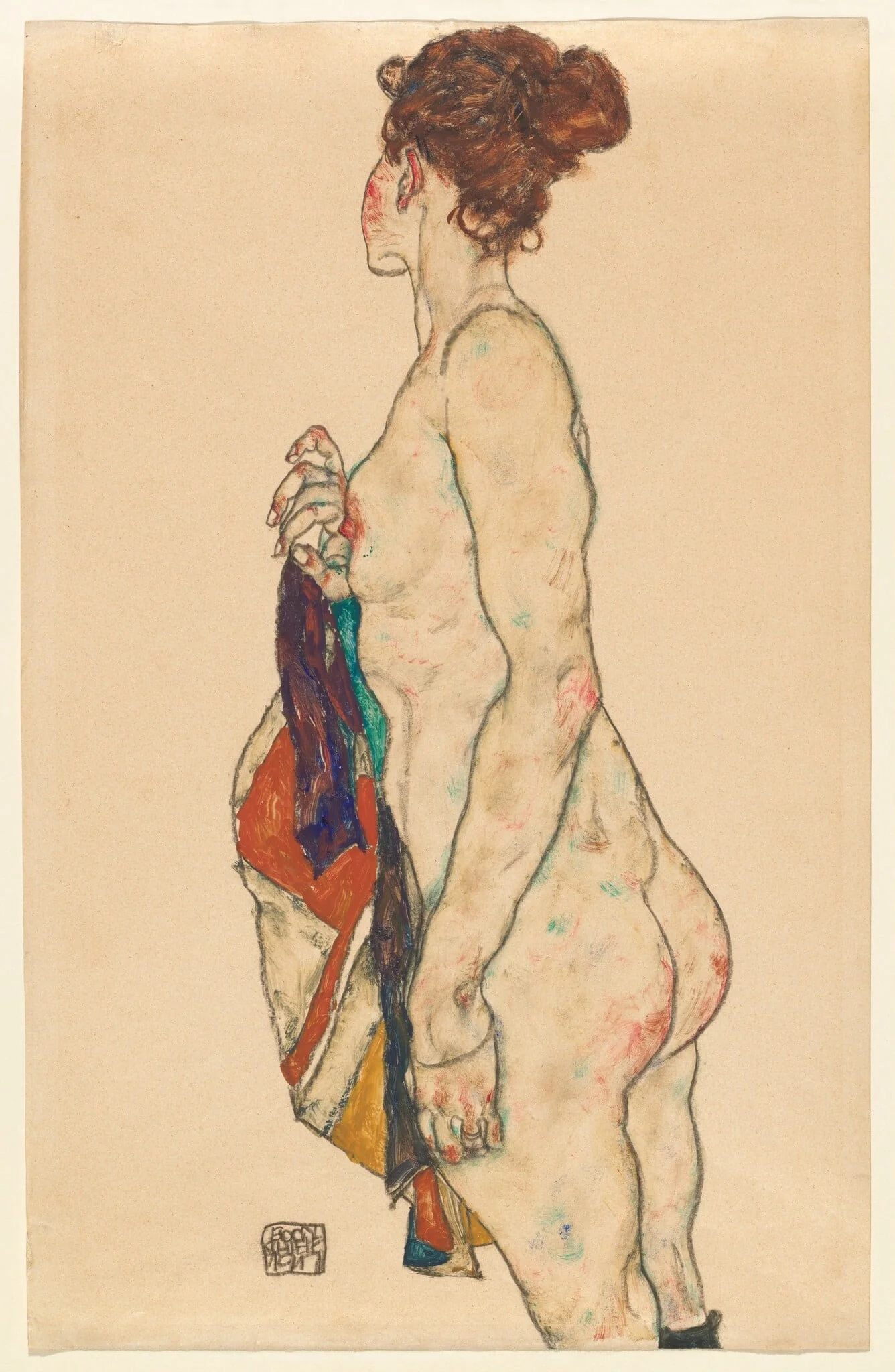 Standing Nude with a Patterned Robe, detail