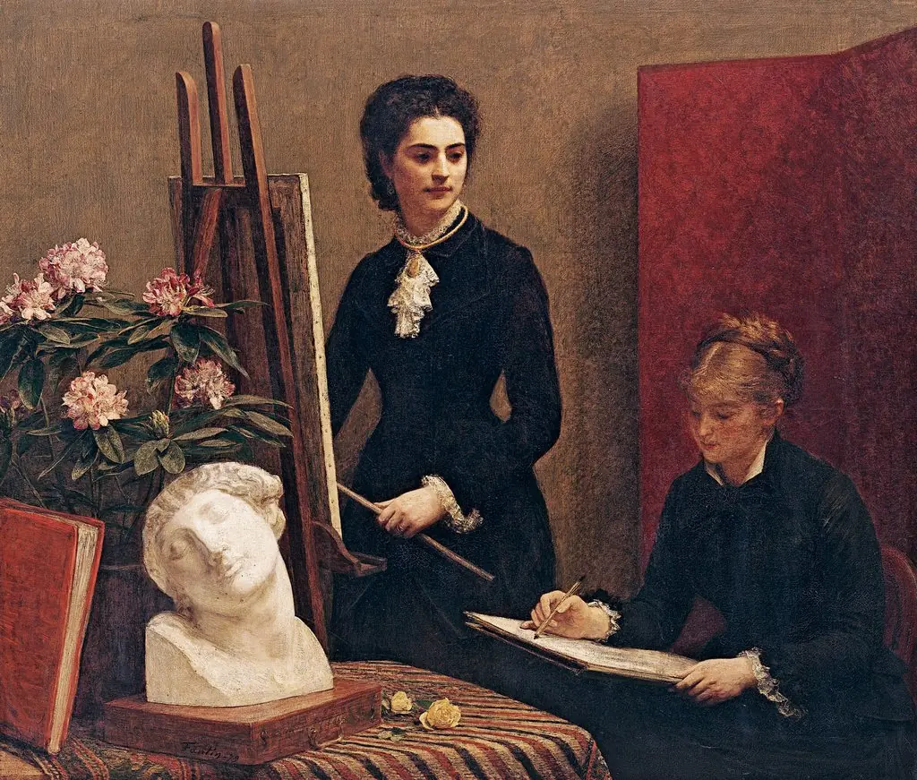 Drawing lesson in the workshop, by Henri Fantin-Latour, oil, 1890