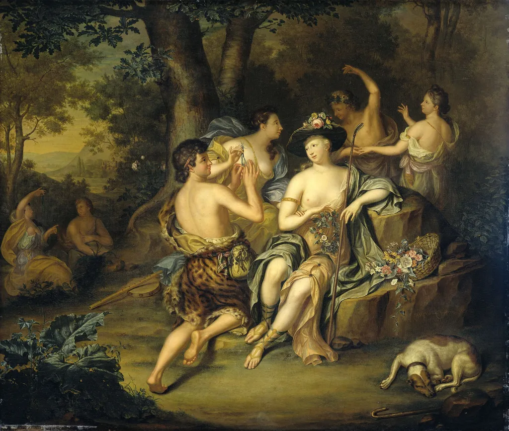Amarilli bekranst Mirtillo, by Hieronymus van der Mij, oil, 1735