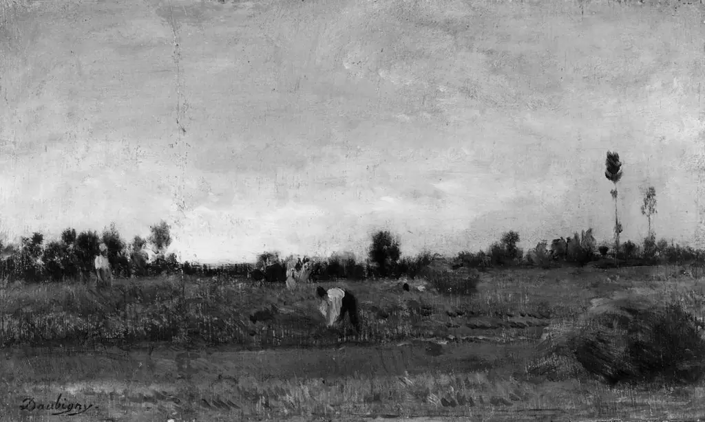 Landscape with Gleaners, by Charles François Daubigny, oil, 1850