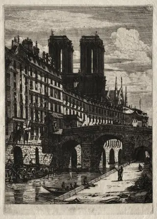 Etchings of Paris:  The Little Bridge, by Charles Meryon, 1850