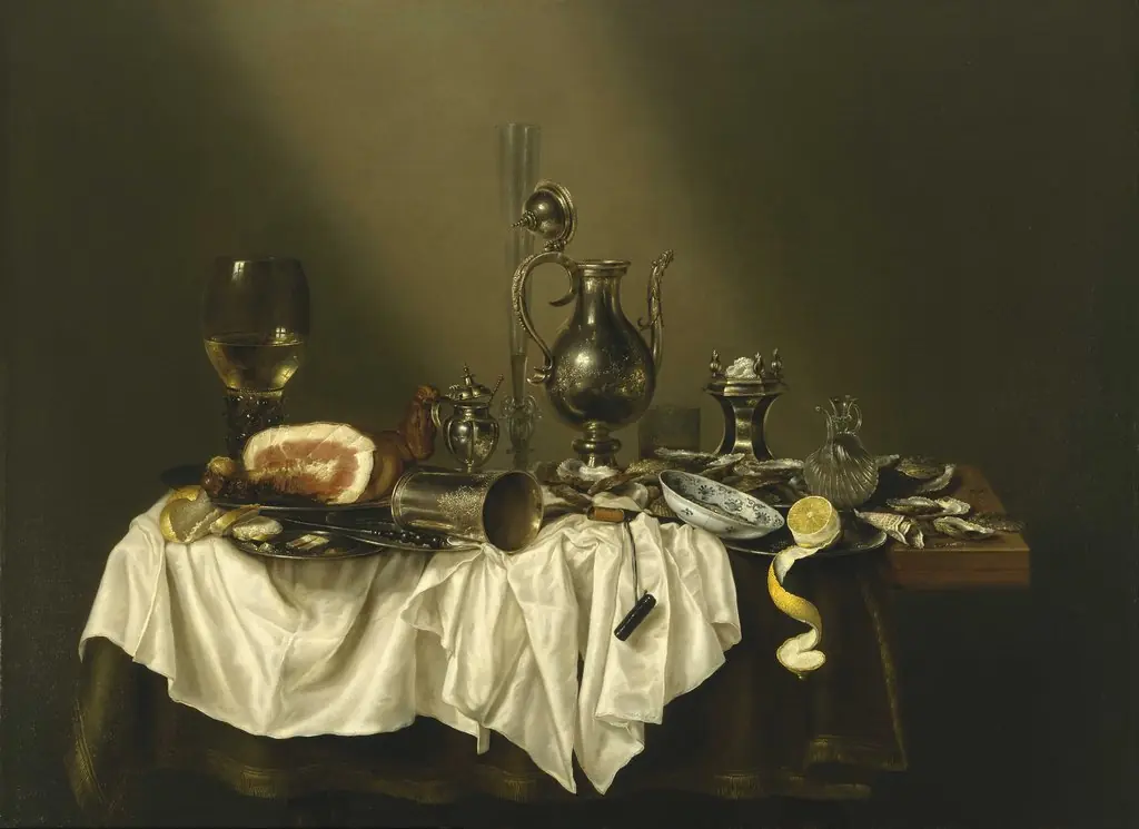 Banquet Piece with Ham, by Willem Claesz Heda, oil, 1656