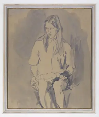 Elisabeth de Willman Grabowska as a girl, holding a doll across her knees, by Gwen John, 1917