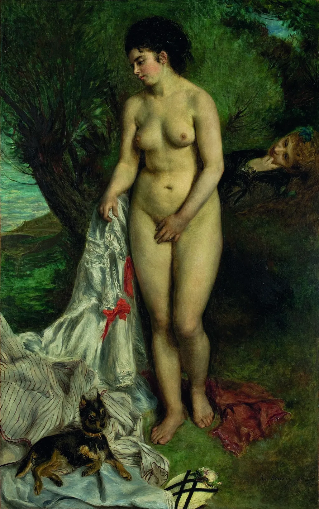 Bather with a Griffon Dog, by Pierre-Auguste Renoir, oil, 1870
