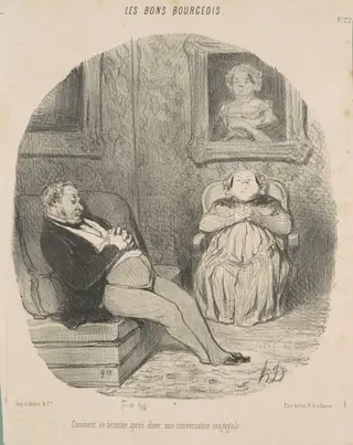 Comment se termine ... une conversation conugale, by Honoré Daumier, ink, 1846
