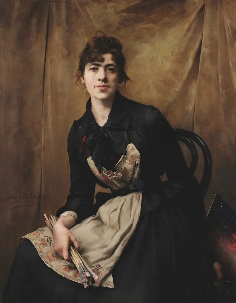 Self-Portrait with Apron and Brushes, by Anna Bilińska-Bohdanowicz, oil