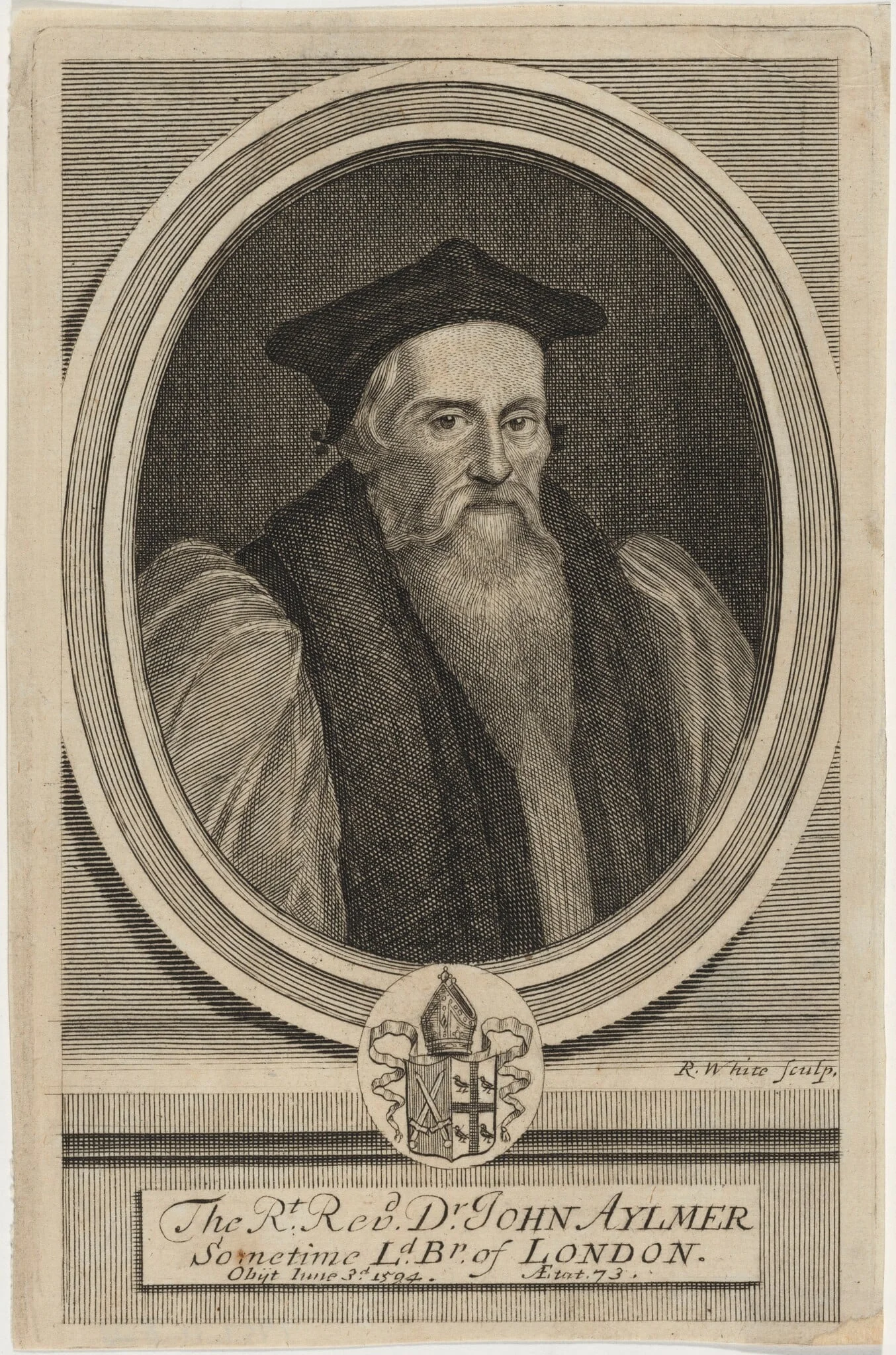 John Aylmer, D.D., Bishop of London, Preceptor to Lady Jane Grey, detail