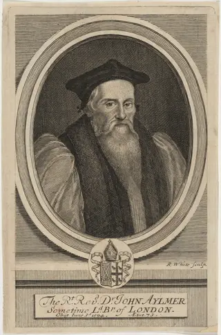 John Aylmer, D.D., Bishop of London, Preceptor to Lady Jane Grey, by Robert White, ink, 1701