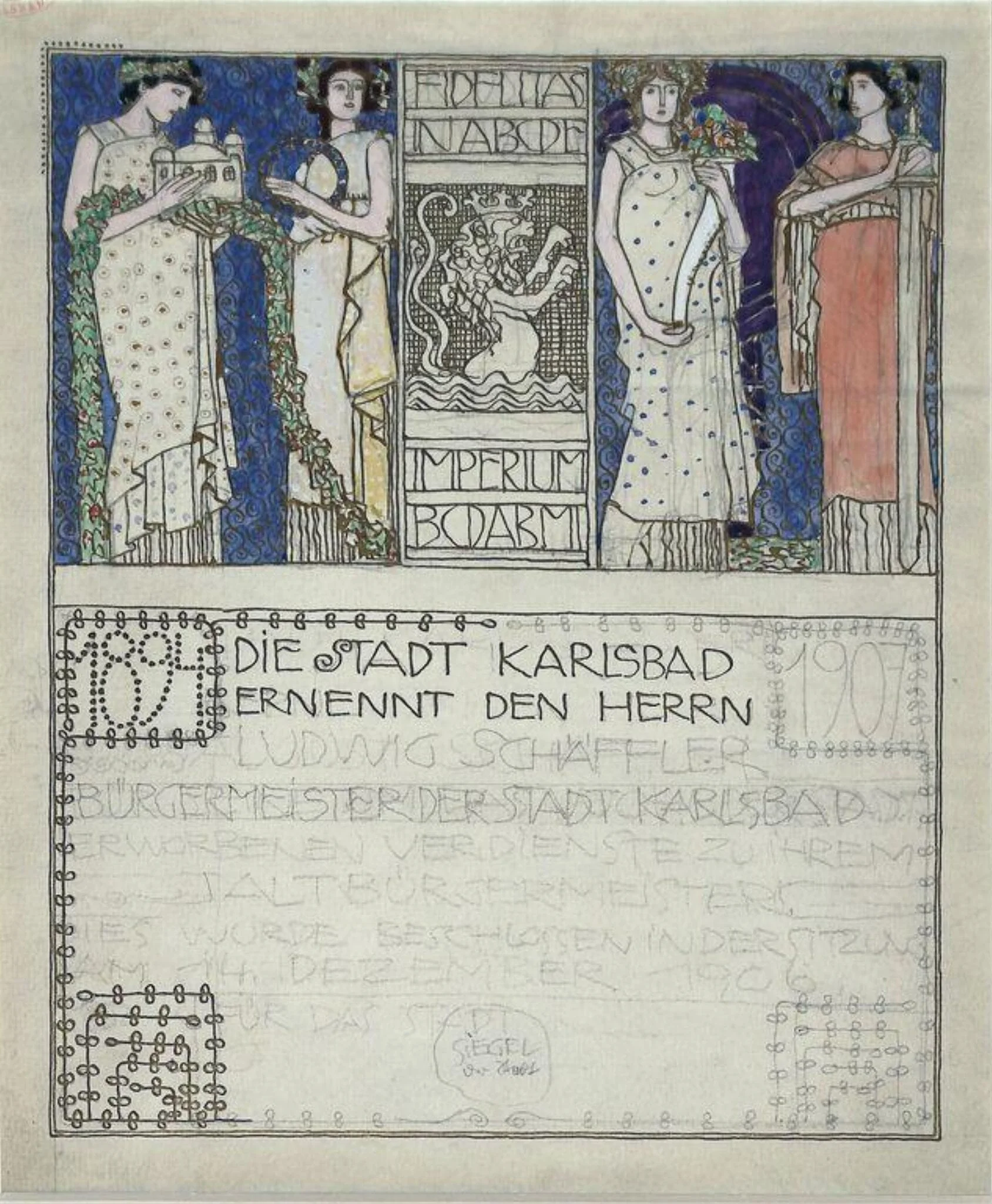 Design for a document for presentation to a mayor of Karlsbad, detail