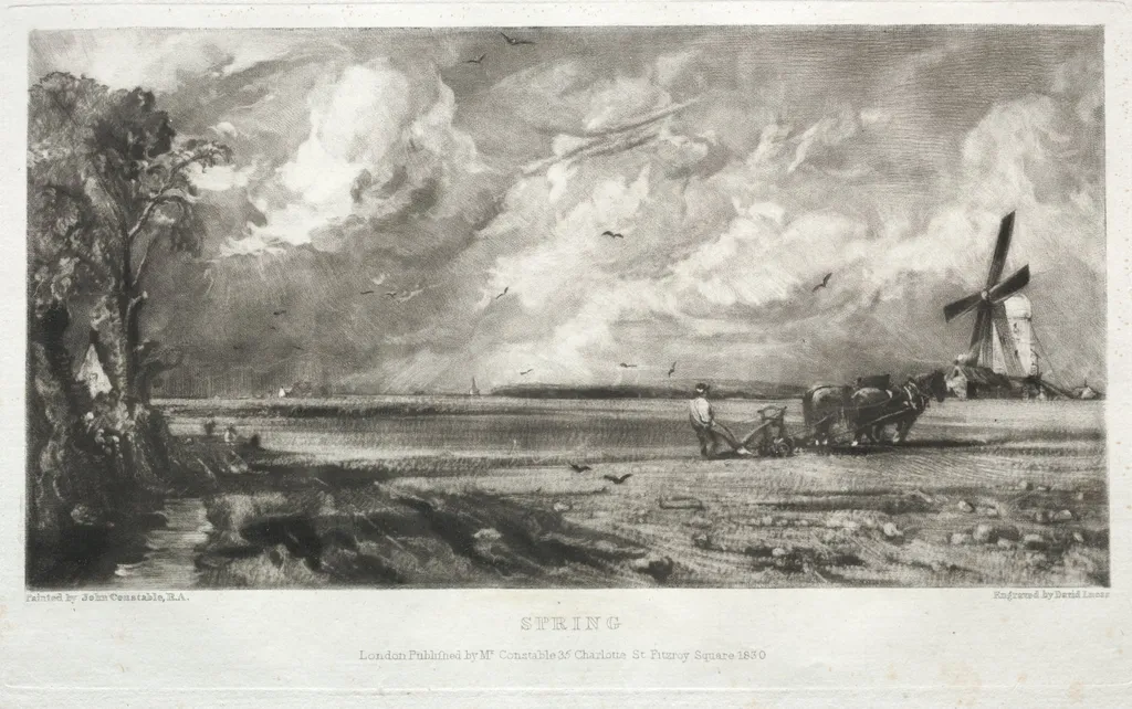 Various Subjects of Landscape, Characteristic of English Scenery from Pictures Painted by John Constable, R.A.:  Spring.  A Mill on a Common.  Hail Squalls.  East Bergholt, Suffolk, by David Lucas, 1832