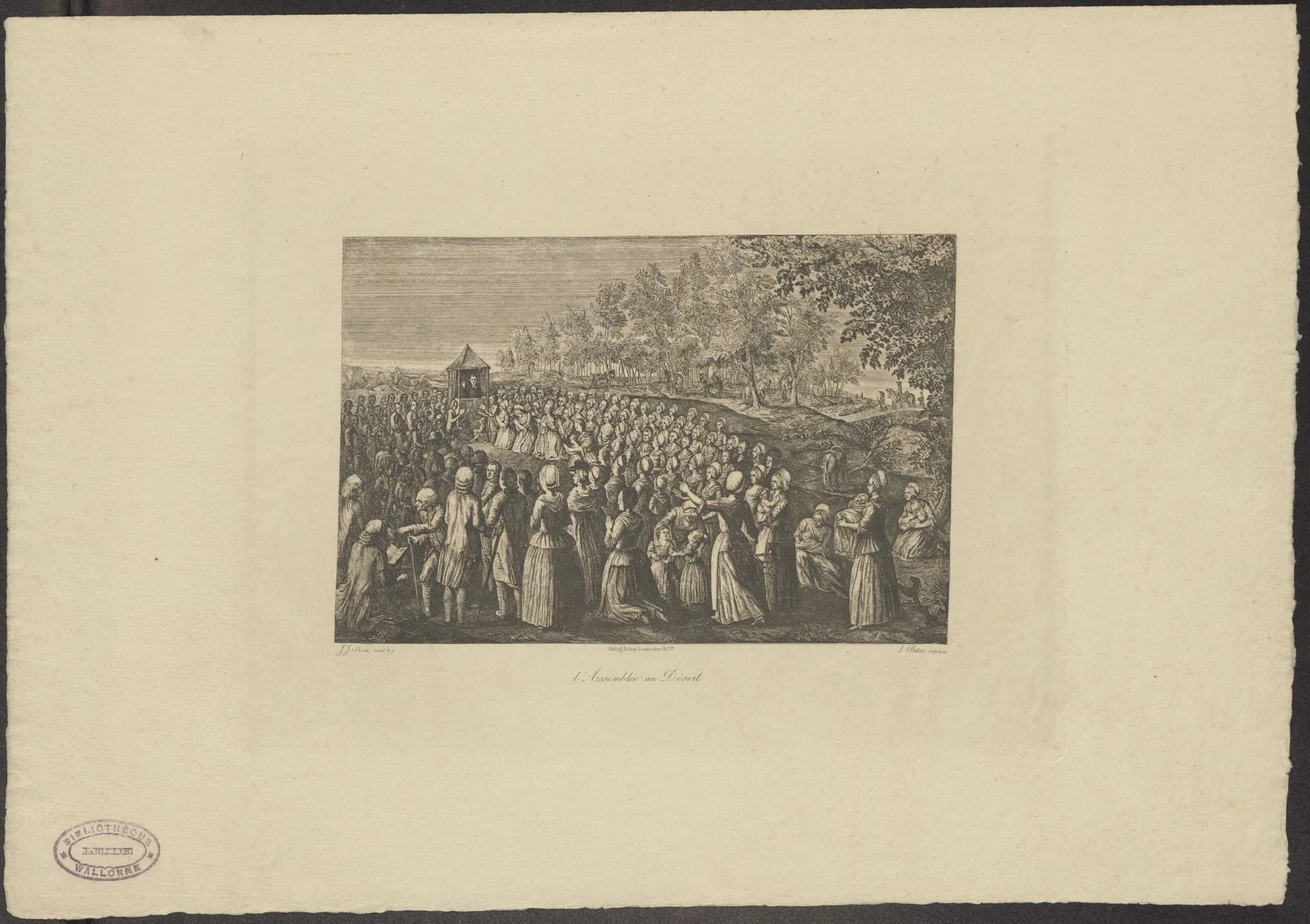 History print: congregation in the desert, detail