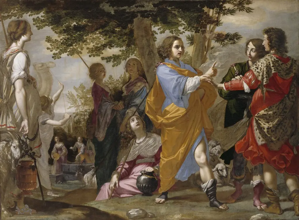 Moses Defending Jethro's Daughters at the Well, by Cesare Dandini, oil, 1635