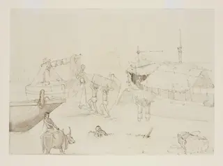 Loading cotton onto boats, by John Lockwood Kipling, 1874