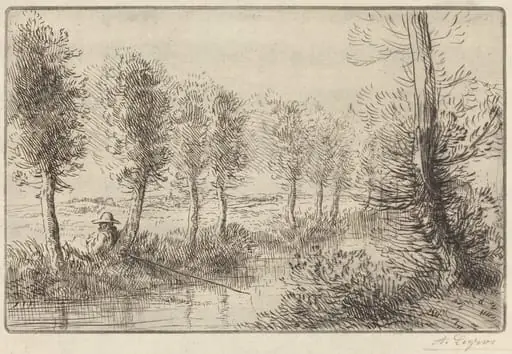 Near the Mill (Pres du moulin), by Alphonse Legros, ink, 1874